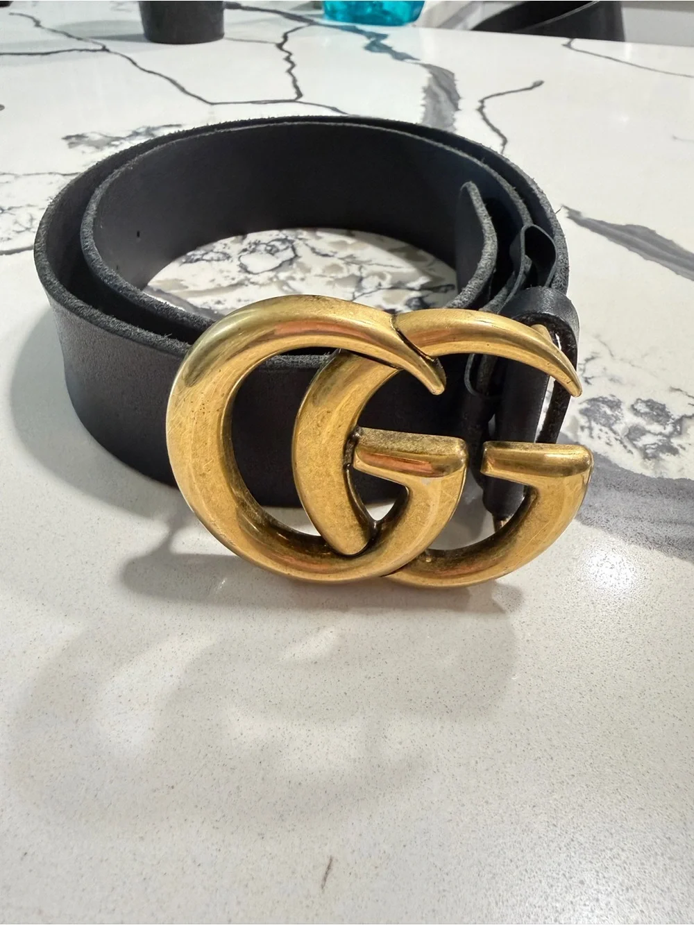 Gucci Black Leather Belt with Gold Double G Buckle